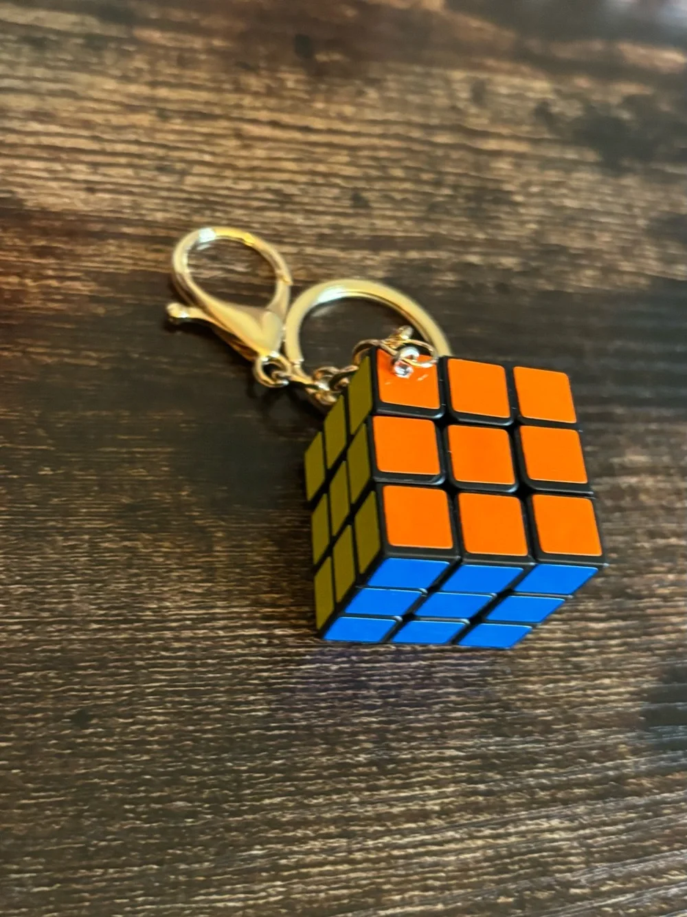 Mini Rubik-Style Cube Keychain in Orange, Blue, White & Yellow